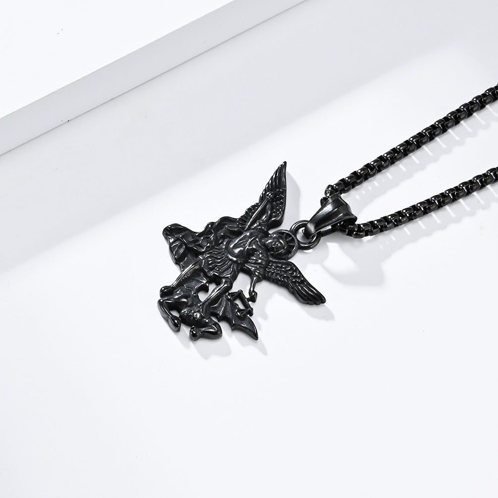 Planderful St Michael Archangel Necklace Fade Resistant Steel Chain Vintage Design Patron Saint Jewelry For Faith Lovers