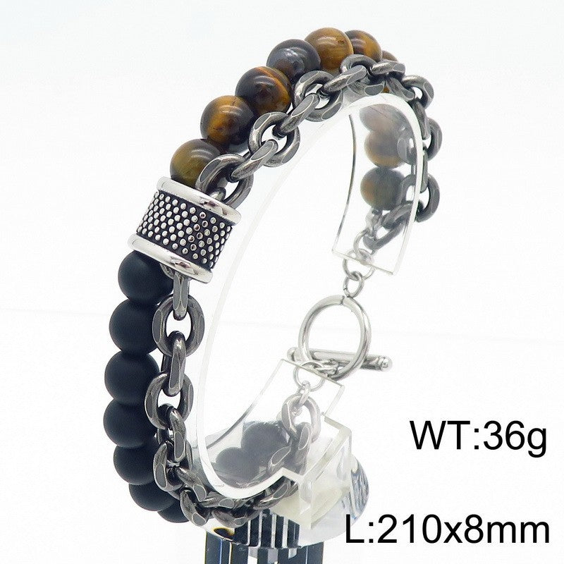 Planderful Titanium Tiger Eye Bracelet for Men Double Layer