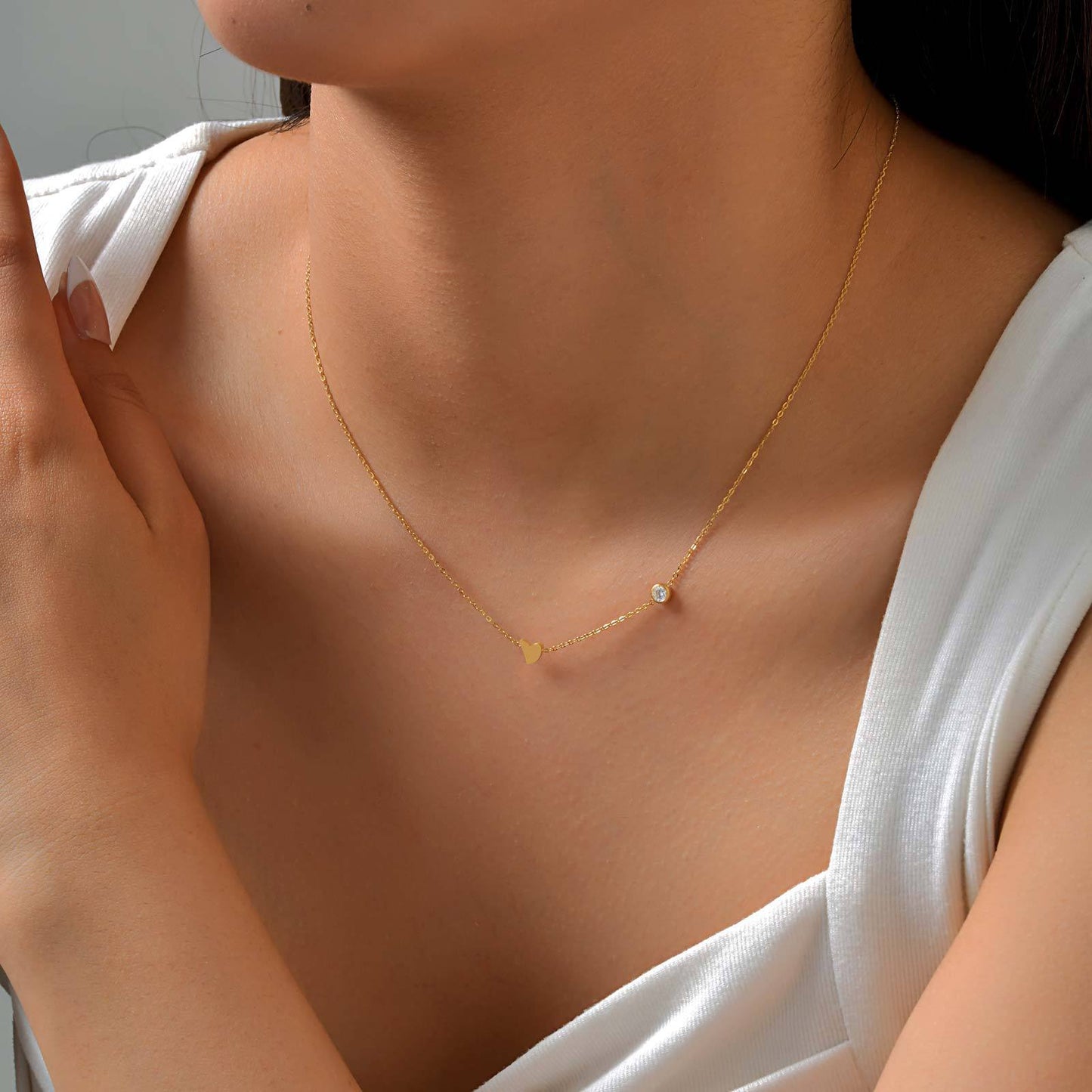Style Women's – Stainless Steel Flat Cross Chain Zircon Heart Butterfly Necklace
