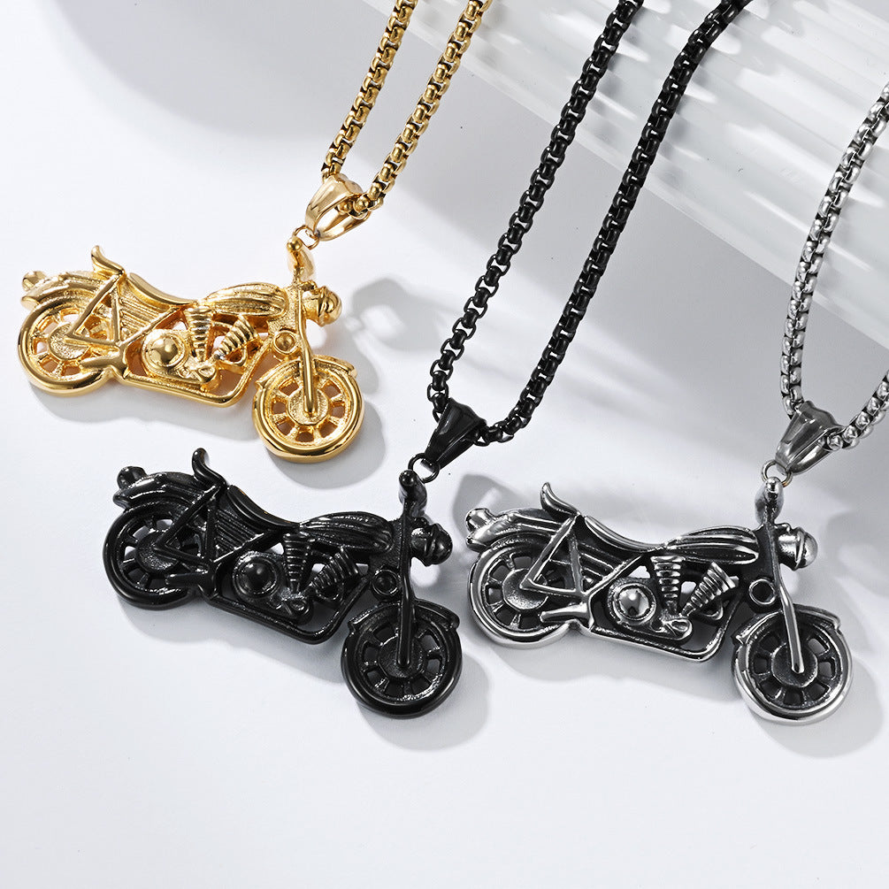 Planderful Titanium Steel Necklace For Men Retro Locomotive Pendant Urban Punk Style