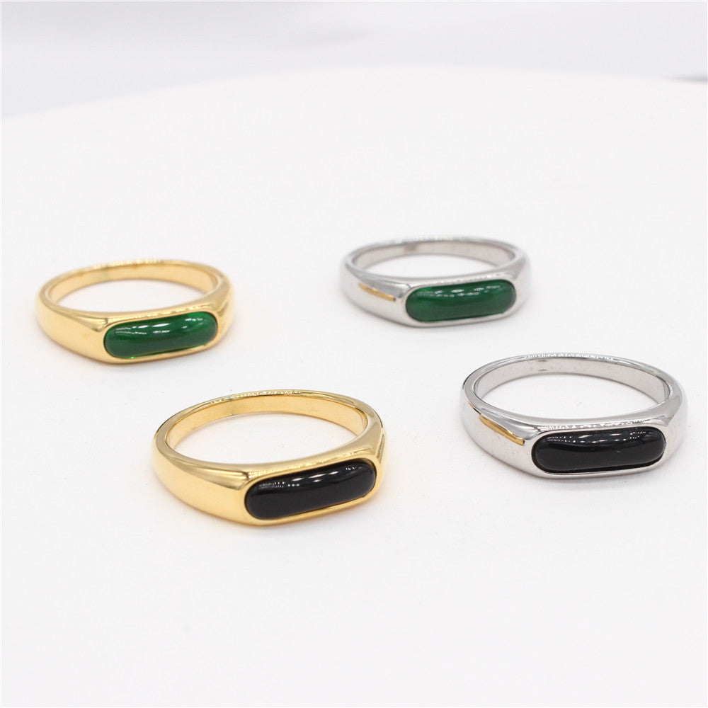 Planderful Titanium Steel Ring Gemstone Accented Unisex Elegant Everyday Accessory