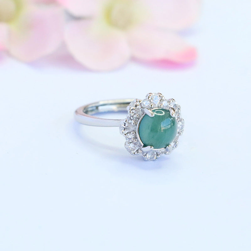 Blue-Water Jadeite Petal Zircon Ring