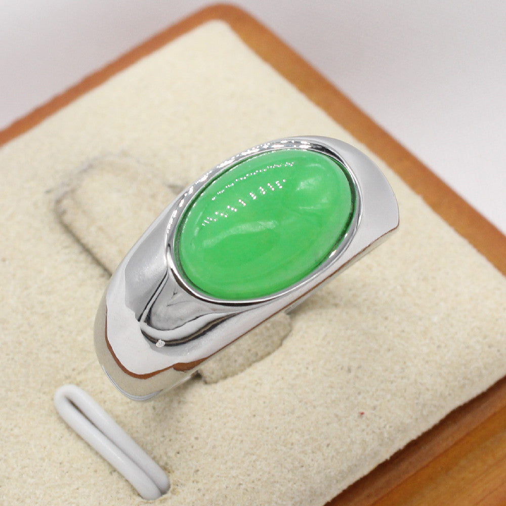 Planderful Unisex Stainless Steel Ring With Oval Colored Stone Protection Symbol For Everyday Style