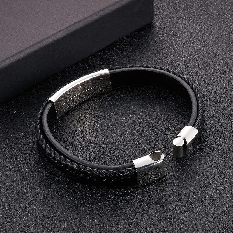 Planderful Everyday Genie Mens Leather Steel Curved Bracelet