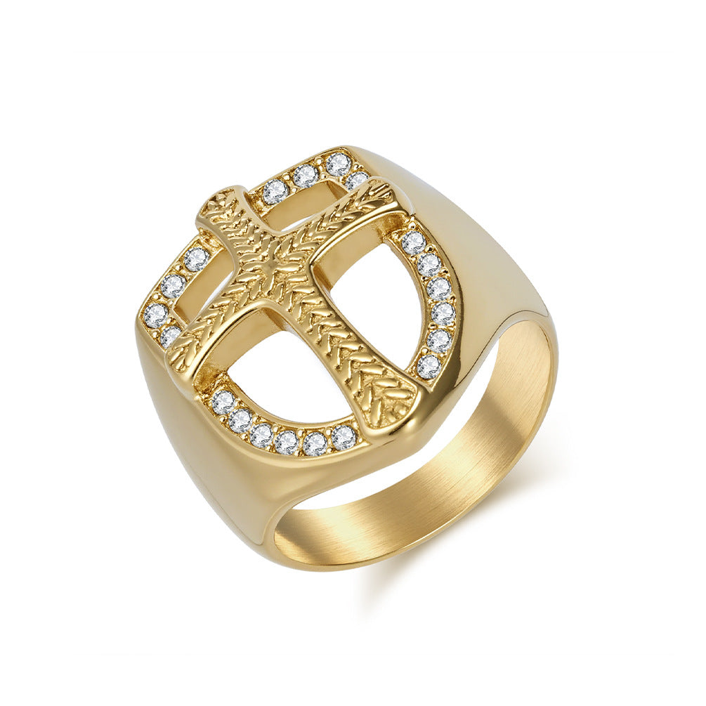 Planderful Everyday Genie Shield Cross Ring For Men Personalized Zircon Jewelry Retro European American Style