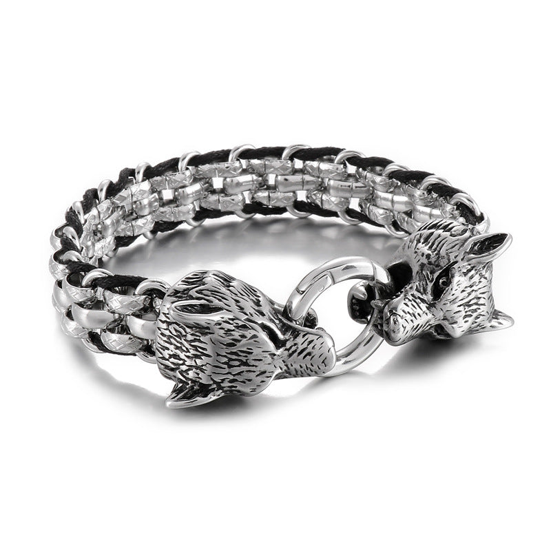 Street Style Leather Cord Bracelet – Woven Diamond Pattern Double