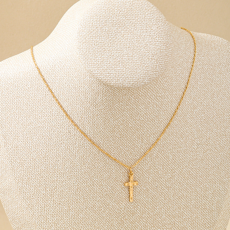 Planderful Vienna Verve Necklace – Stylish Simple Design with Gold Textured Cross Pendant