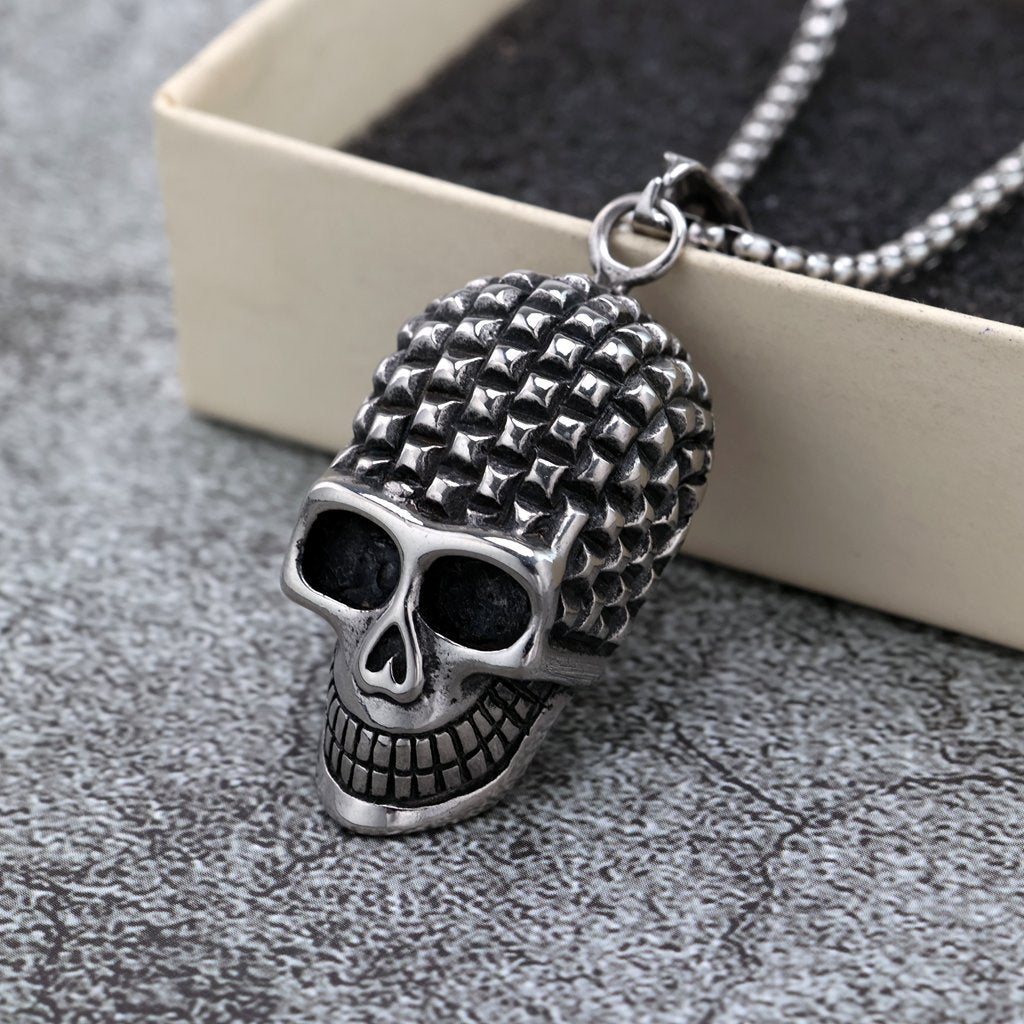 Planderful Vintage Stainless Steel Skull Pendant Necklace Unisex Punk Halloween Durable Bold Jewelry