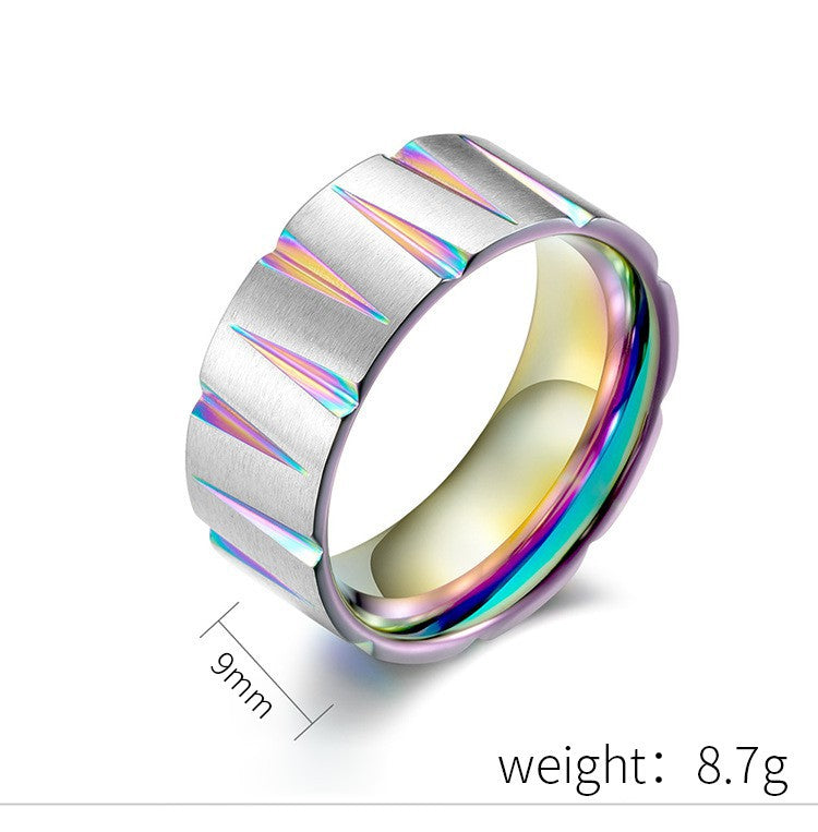 Planderful Titanium Steel Ring Geometric Color Stripes For Hip Hop Street Fashion Men Sizes 7-12