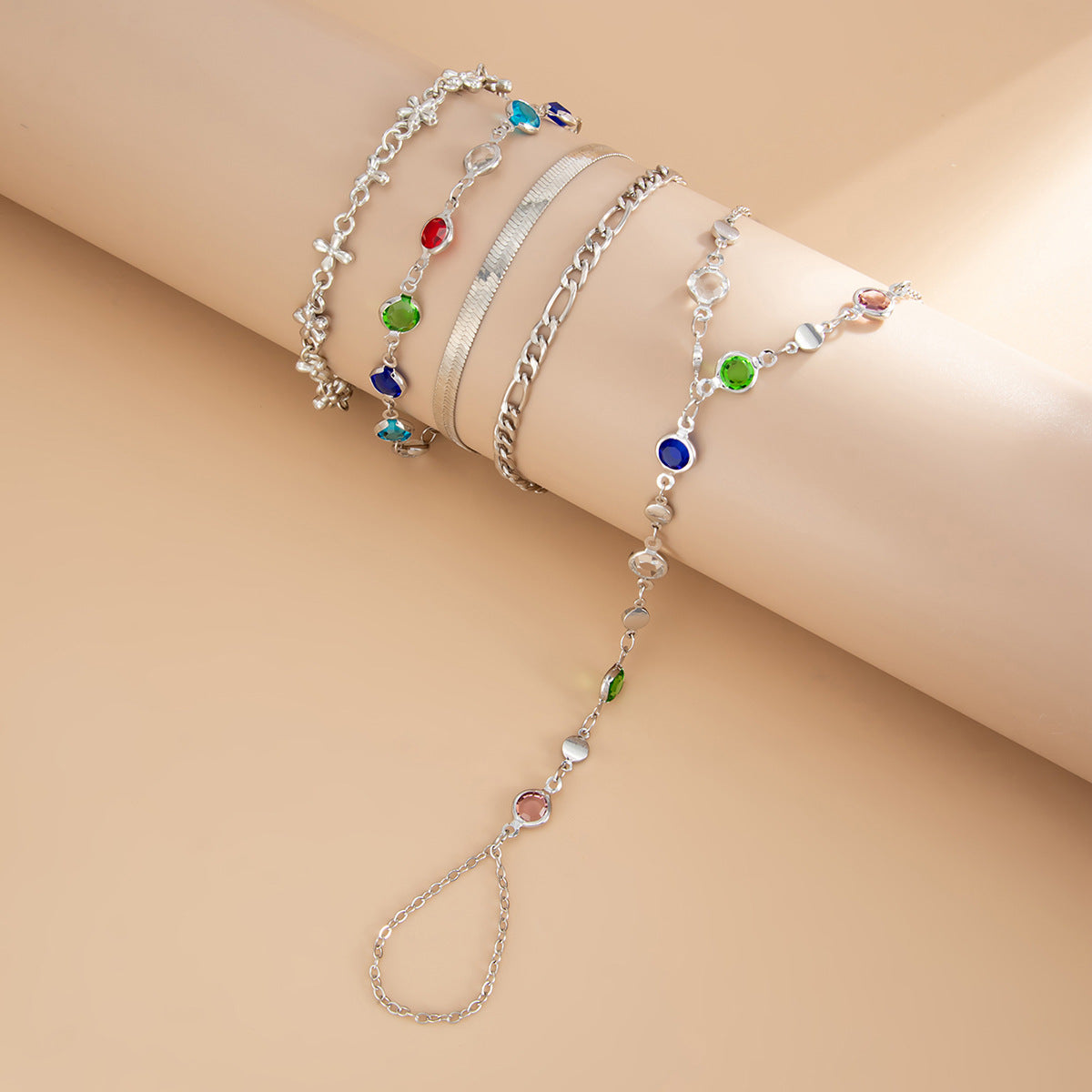 Planderful Crystal Finger Bracelet Set for Women Multi Layered Slim Chain Statement Jewelry Vienna Verve