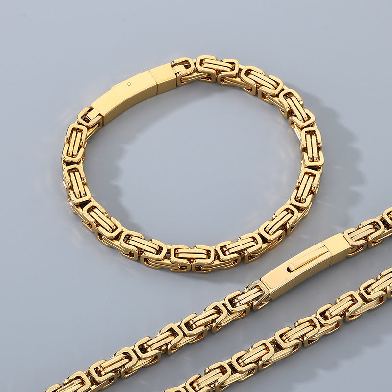 Personalized Byzantine Bracelet Titanium Emperor Chain Set