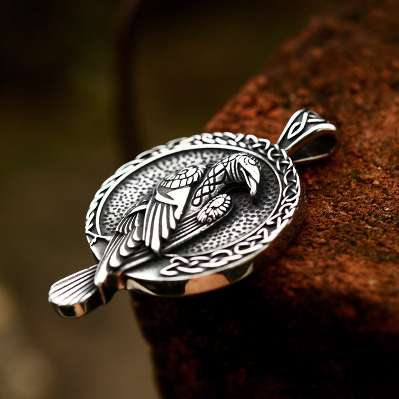 Nordic Mythology Viking Celtic Knot Titanium Steel Pendant – Stainless Steel Crow Pendant Necklace