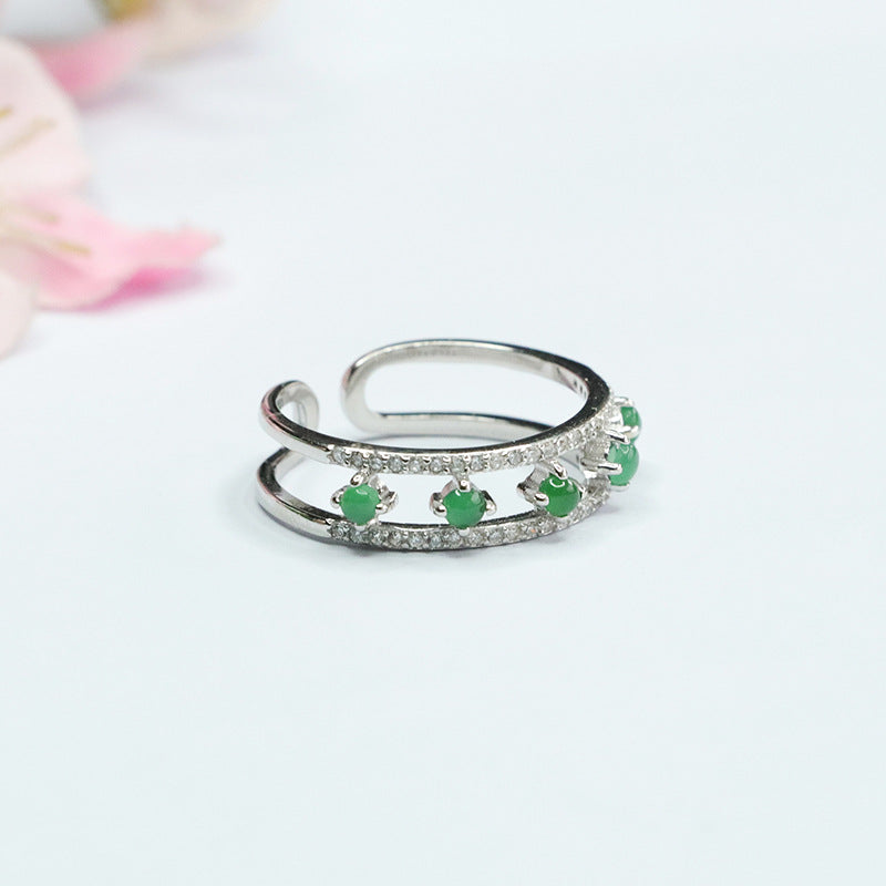 Ice Green Jade Sterling Silver Fortune's Favor Ring