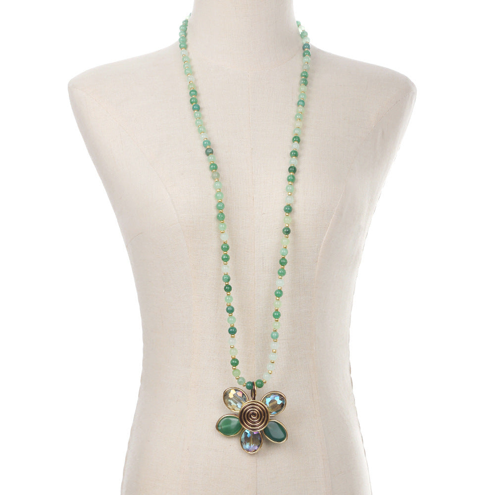 Planderful Savanna Rhythms Necklace – Handmade Glass Bead Flower Pendant
