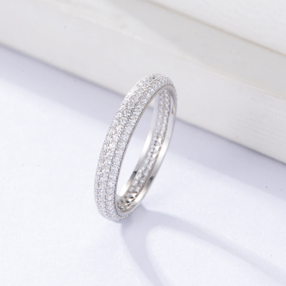 925 Sterling Silver, The Whole Circle Is Full Of Zircon, Slightly Inlaid Zircon Ring