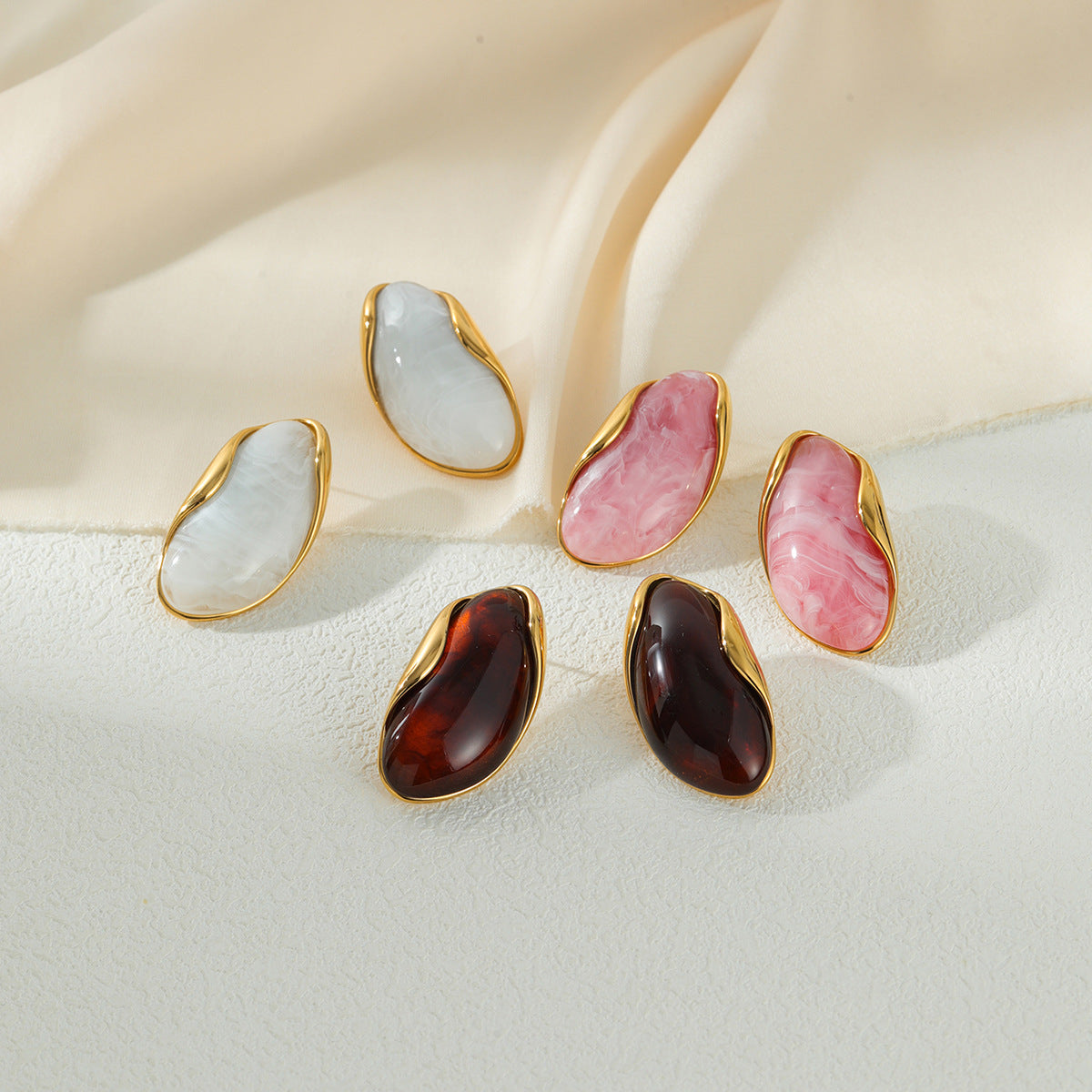 Planderful Stainless Steel Amber Smudged Stud Earrings Vienna Verve For Modern Women Resin Color Statement