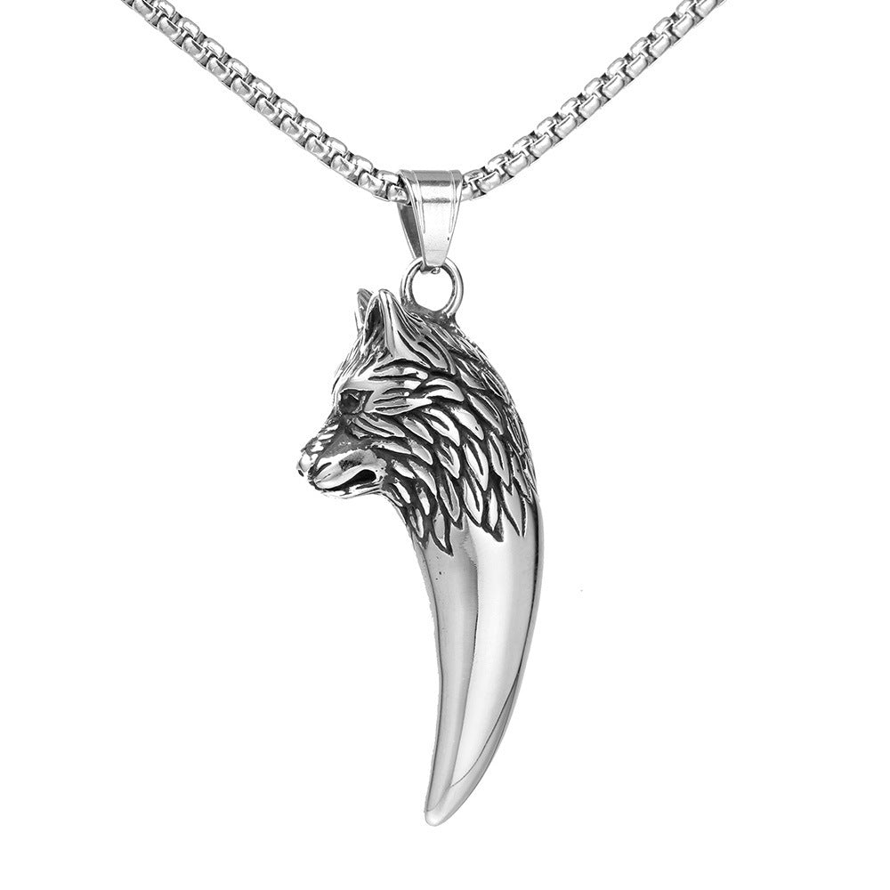 Steel Necklace – Statement Men's Wolf Head Pendant Planderful Everyday Genie Collection