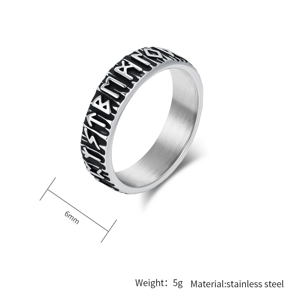 Planderful Nordic Viking Ring In Titanium Steel For Men With Luhn Text Engraving Size 7 To 13