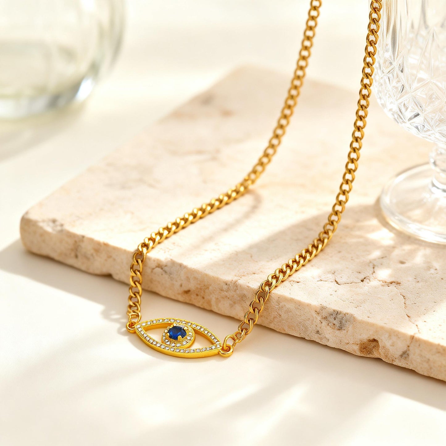 Stainless Steel Grinding Chain Copper Material Devil's Eye Necklace Gold