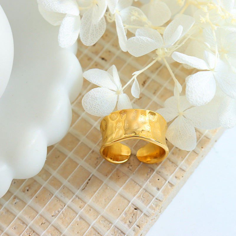 Daybreak Artisanal Gold Plated Titanium Steel Ring with Unique Opening Design