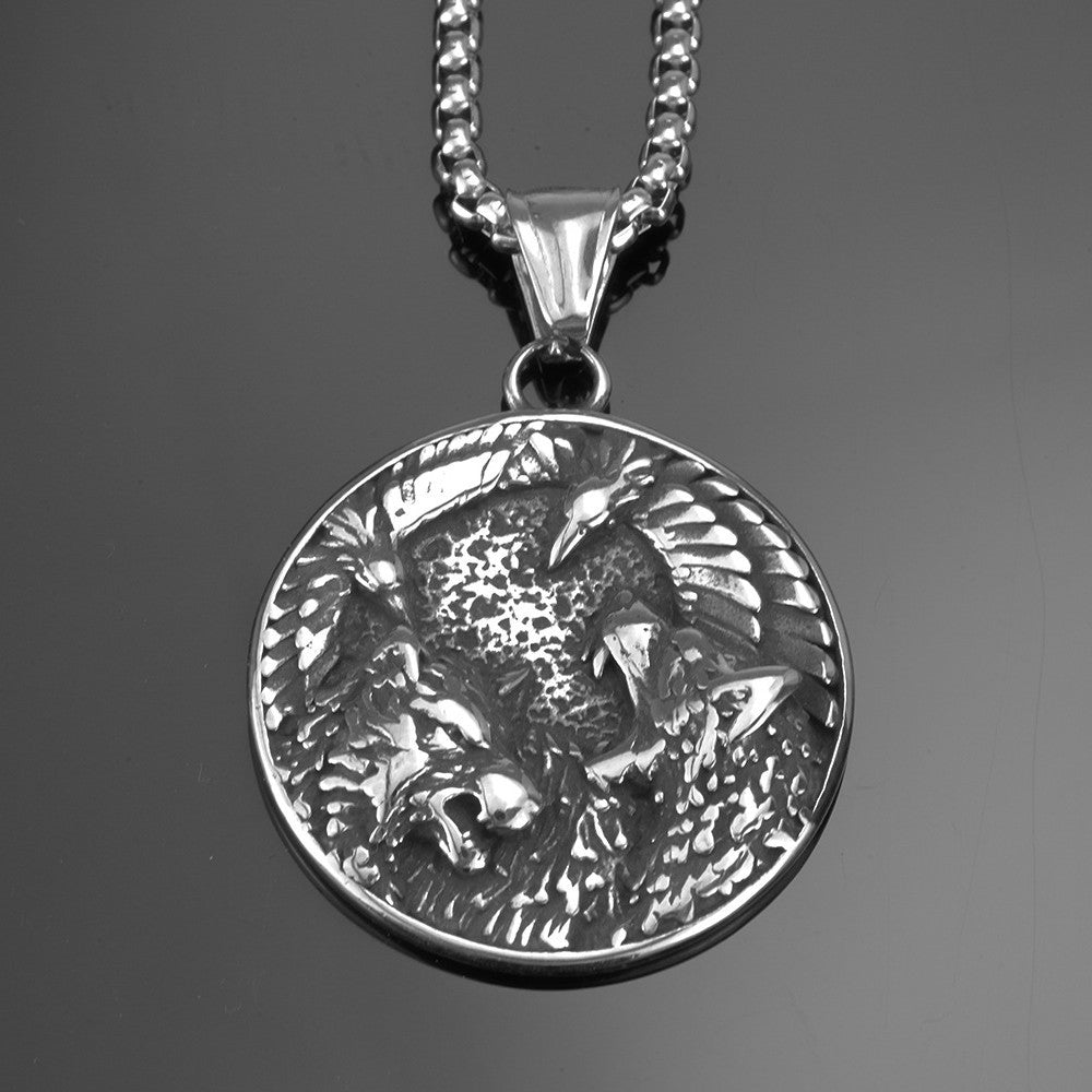 Planderful Premium Norse Legacy Viking Pendant Necklace For Men European And American Double Wolf Crow Design Titanium