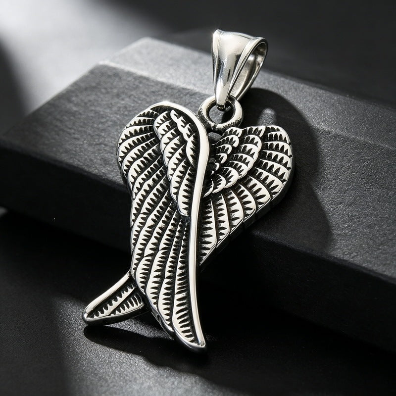 Retro Style Feather Wings Pendant Indian Style Eagle Claw Feather Angel Wings Stainless Necklace