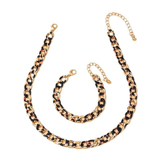Leopard Print Hip Hop Women's Jewelry Set with Chunky Metal Chains