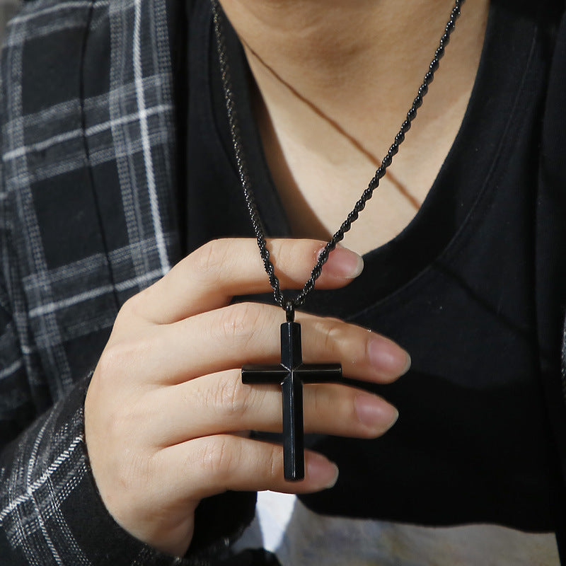 Japan And Korea Electroplated Gold Cross Pendant, Creative Titanium Steel Men's 3mm Necklace
