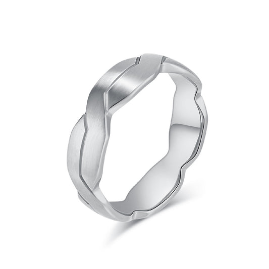 Engraved Geometric Woven Two-Color Titanium Steel Ring