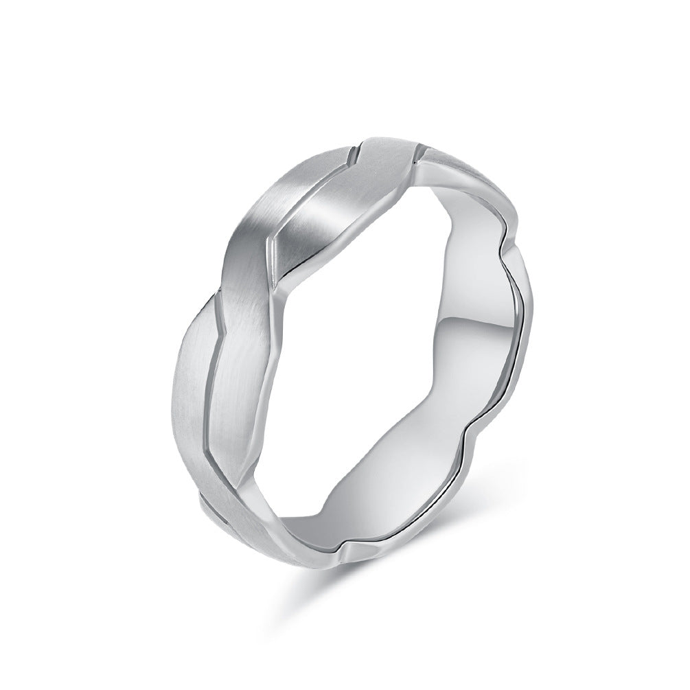 New Engraved Geometry Two-Color Titanium Steel Ring for Men