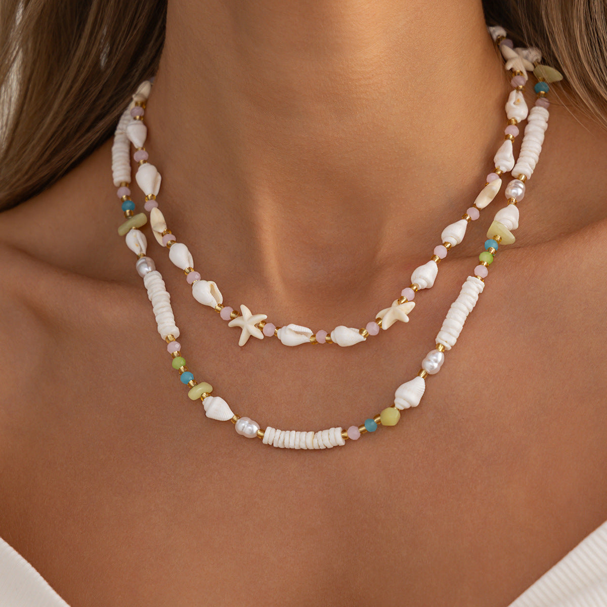 Shell & Pearl Starfish Collarbone Necklace