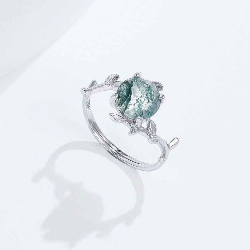 S925 Sterling Silver Moss Agate Vintage-Inspired Ring