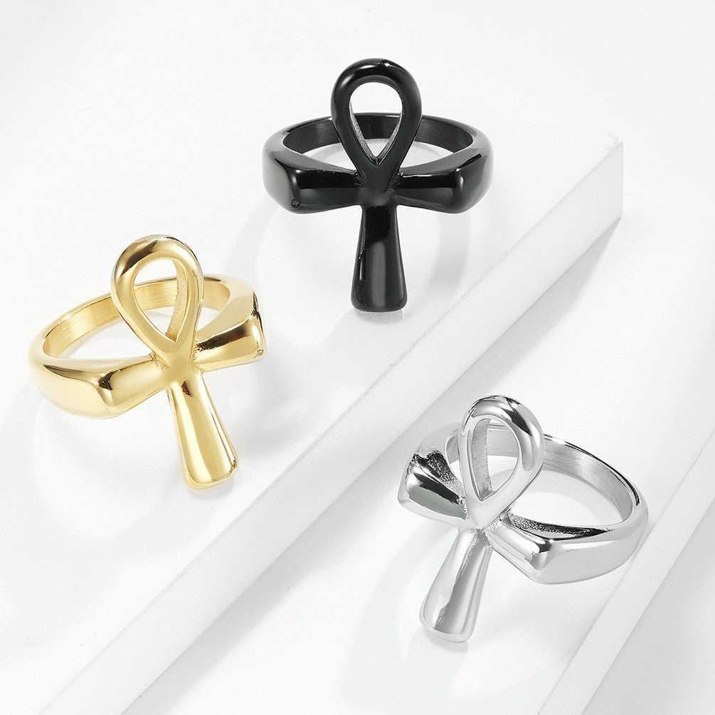 Steel Ring – Vintage Egyptian Anka Cross
