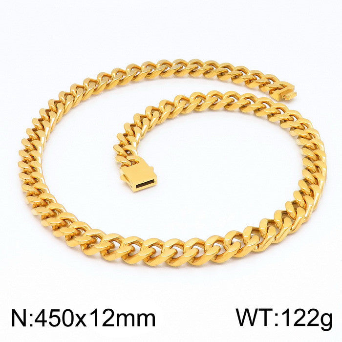 Stainless Steel Cuban Chain Bracelet, Rock Street Men's Vacuum Plated Four-Sided Grinding Square Necklace