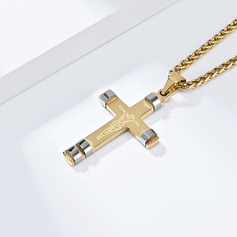 Planderful Cross Necklace Stainless Steel Unisex Pendant Bold Statement for Hip Hop Fans