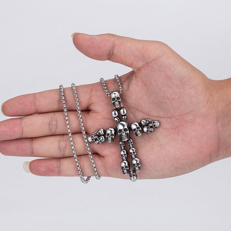 Titanium Steel Necklace – Vintage Skull Cross Pendant Men