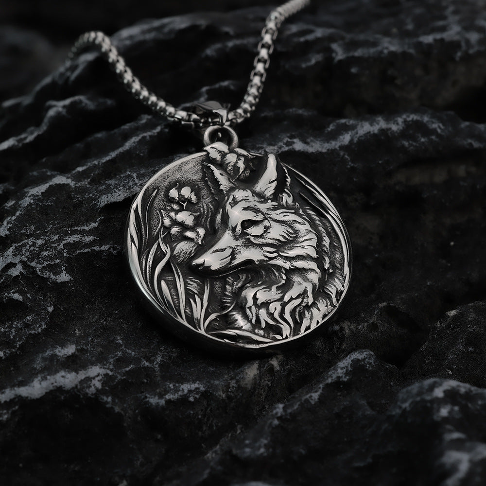 European And American Retro Stainless Steel Viking Wolf Pendant Necklace