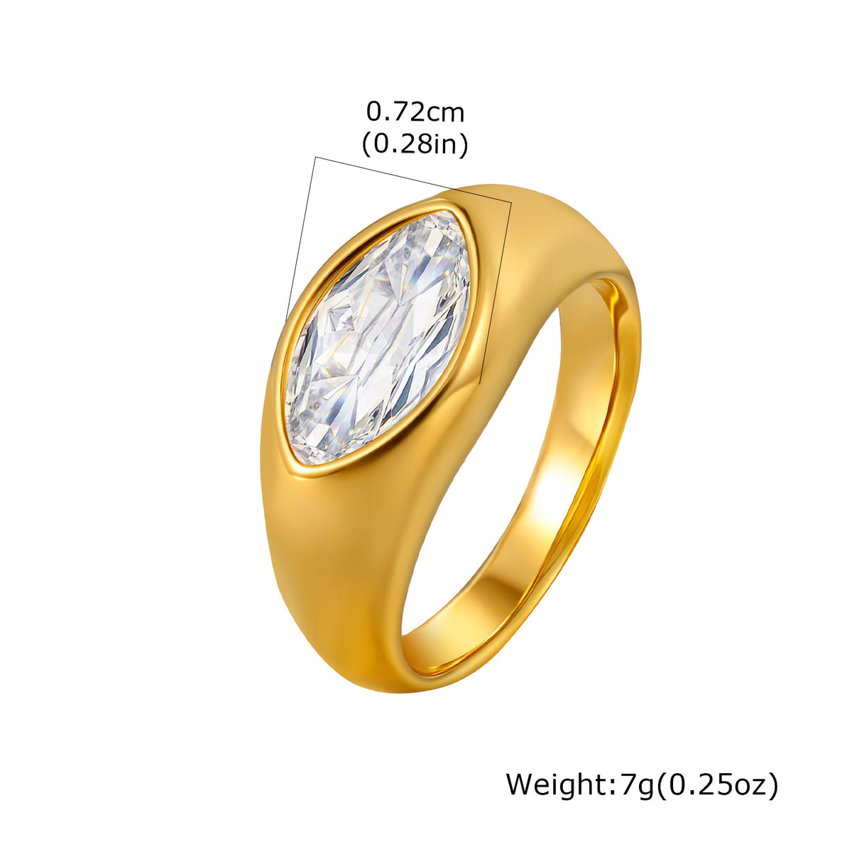 Stainless Steel Special-Shaped Large Zircon Horse Eye White Zircon Ring Women's
