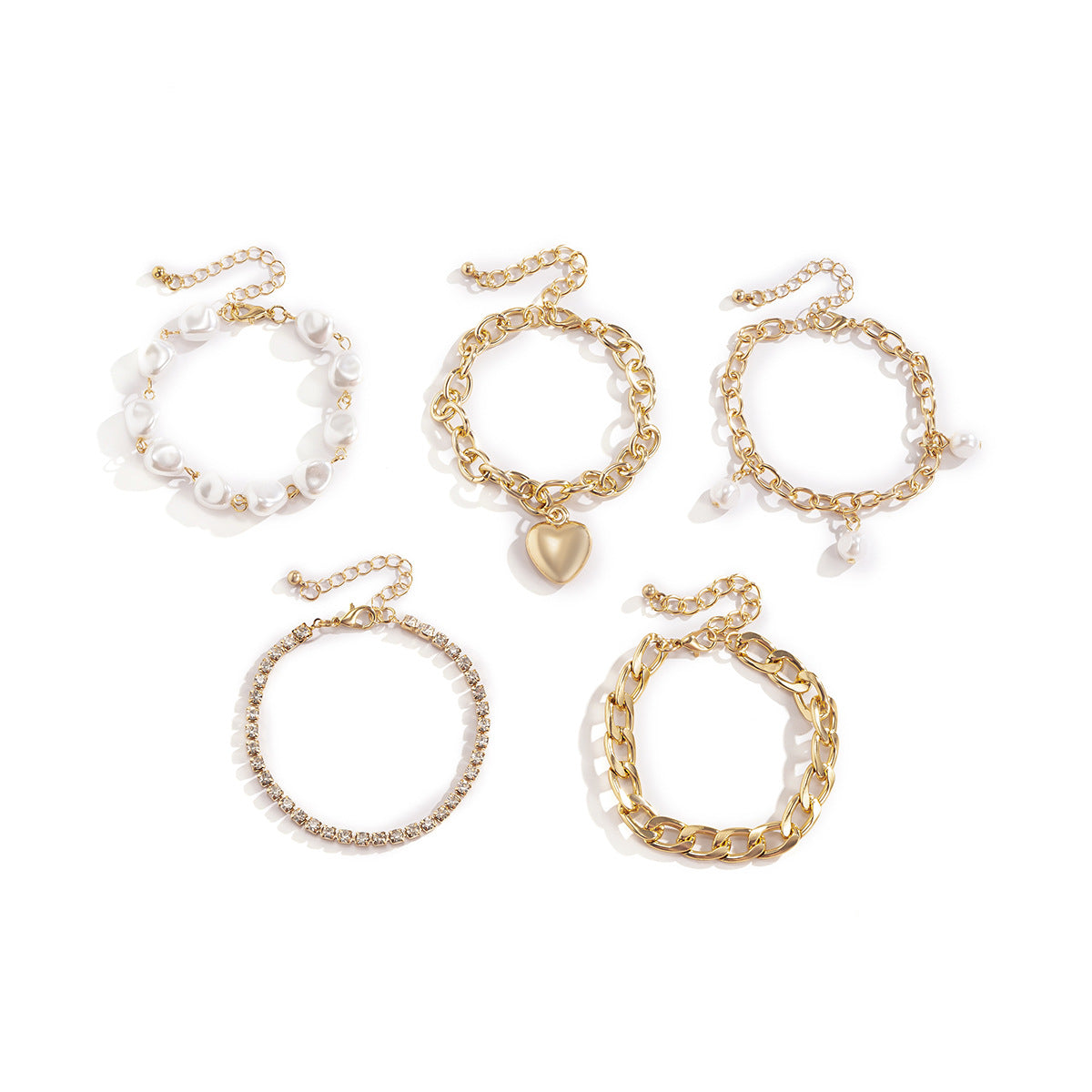Planderful Vienna Verve Retro Heart Claw Chain Zircon Bracelet Set For Women With Fringed Pearl Accents
