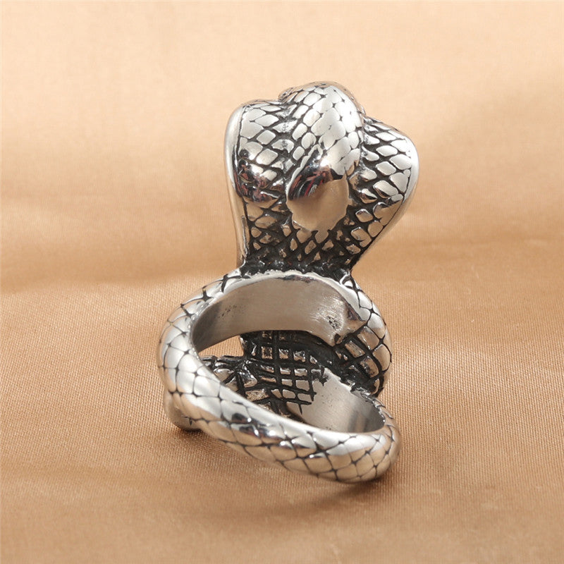 Titanium Steel Oversized Snake Ring for Men - Retro Trendy Accessories in European and American Style