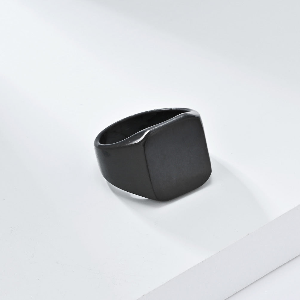 Cross-Border Simple Matte Brushed Titanium Steel Seal Ring for Men's Niche Jewelry