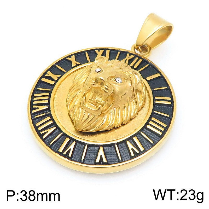 Planderful Zircon Lion Head Pendant Men Hip Hop Compass