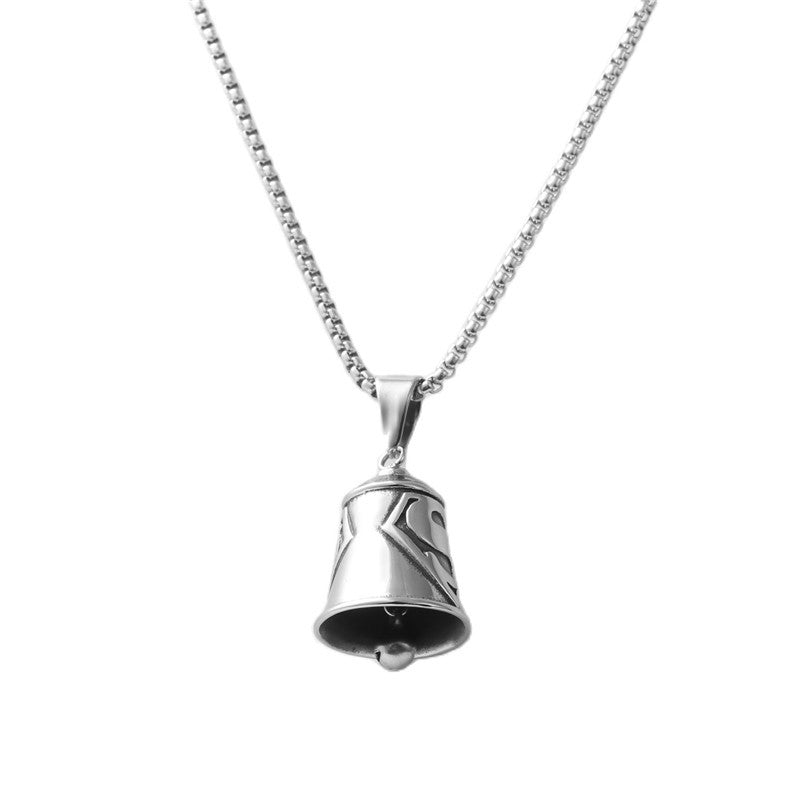 Trendy Stainless Steel Bell Pendant Necklace for Men and Women with Letter S Design