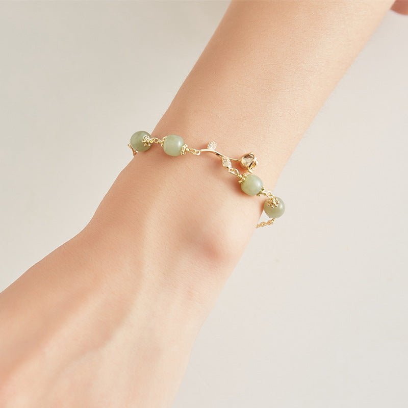 Exquisite Gold-Plated Hetian Jade Bracelet with Sterling Silver Needle