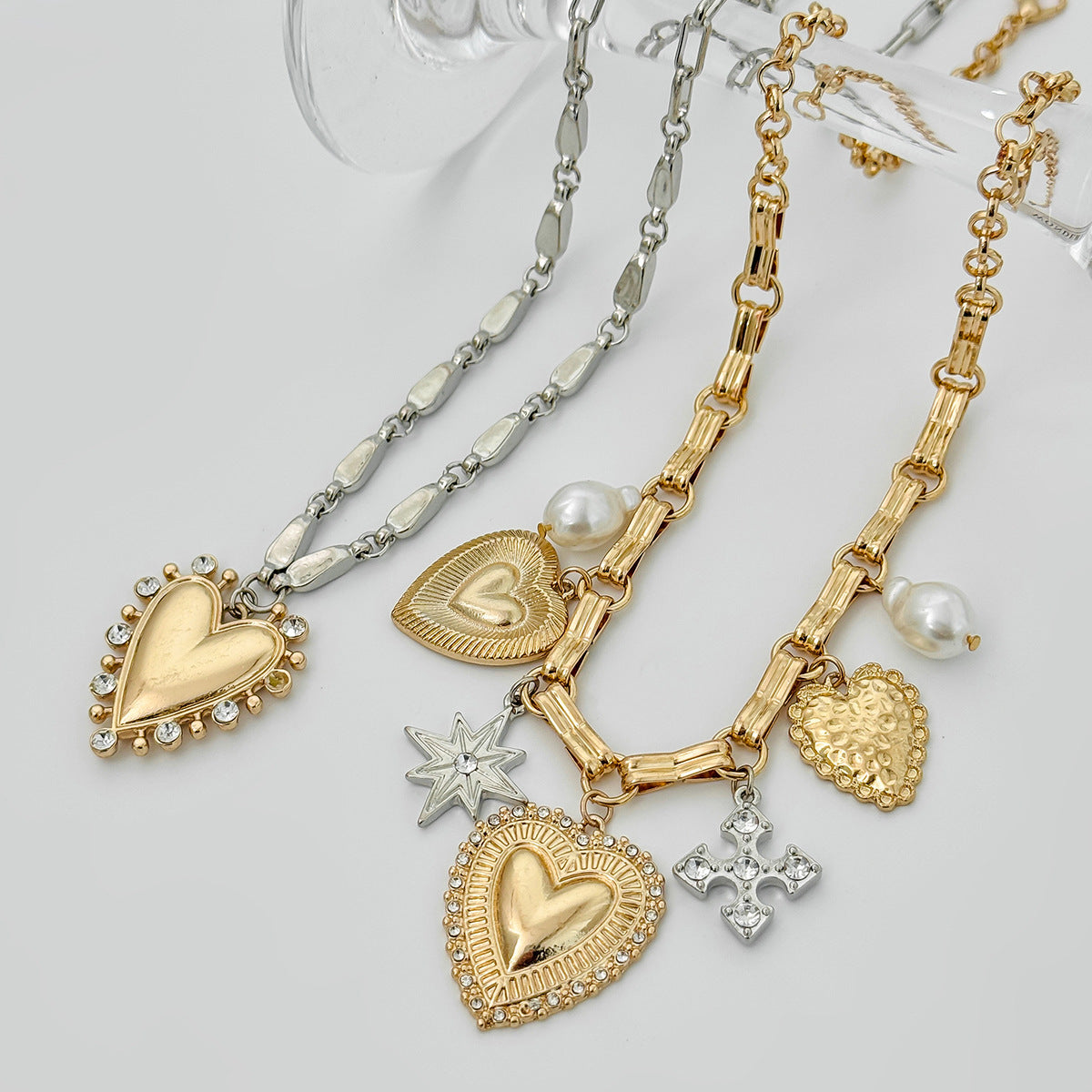 Star & Heart Mixed-Color Layered Necklace