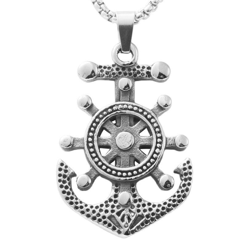 Personalized Retro Titanium Steel Rudder Necklace for Men - Trendy Anchor Pendant
