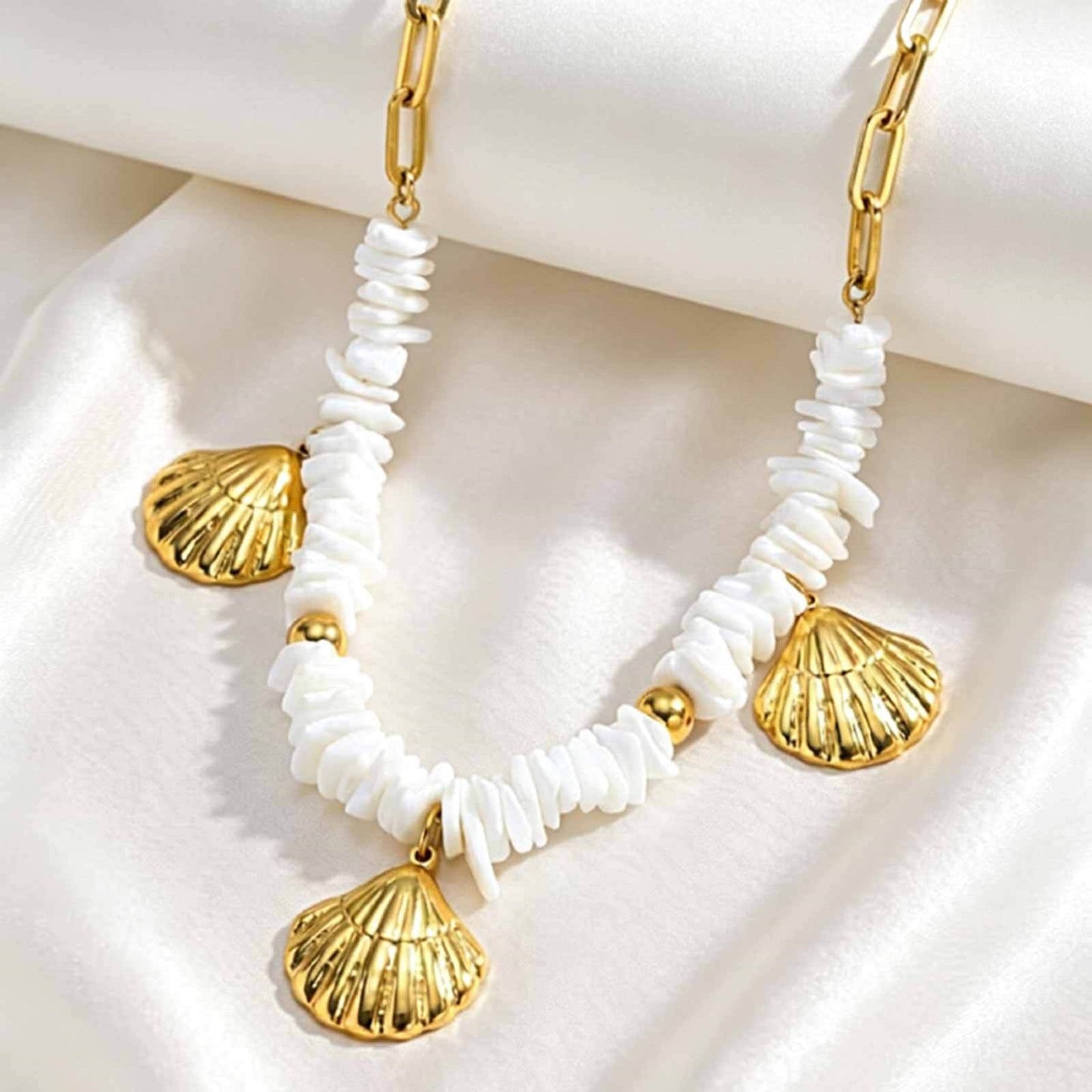 Stainless Steel Irregular Square Metal Shell Marine Series Necklace