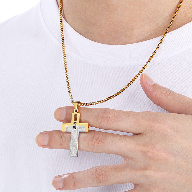 Planderful Mens Stainless Steel Two Tone Cross Pendant