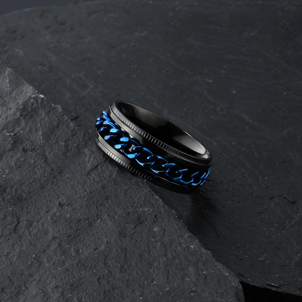 Planderful Titanium Steel Chain Ring Rotatable Design For Men Hip Hop Street Fashion Jewelry