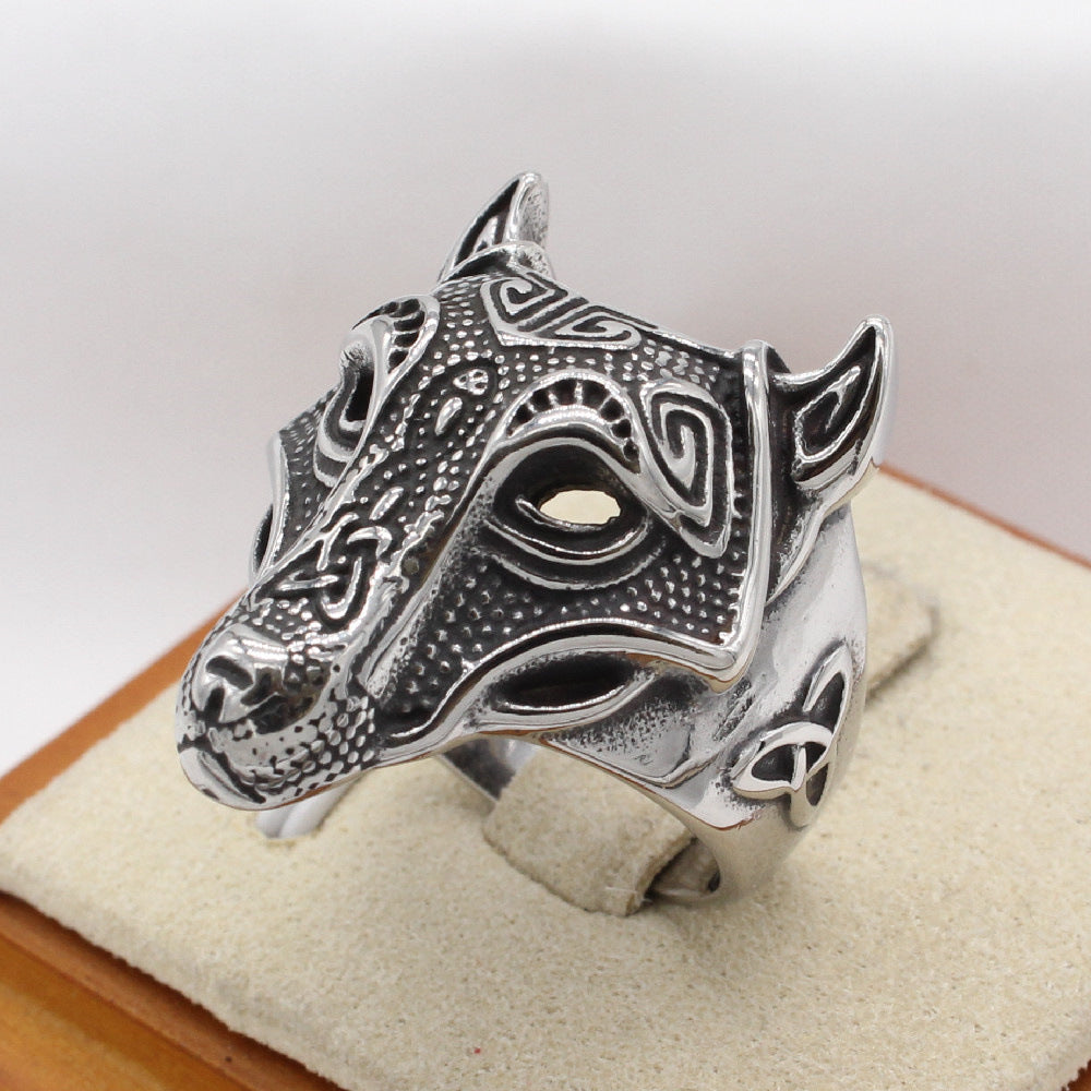 Totem Ice Wolf Titanium Steel Ring for Men
